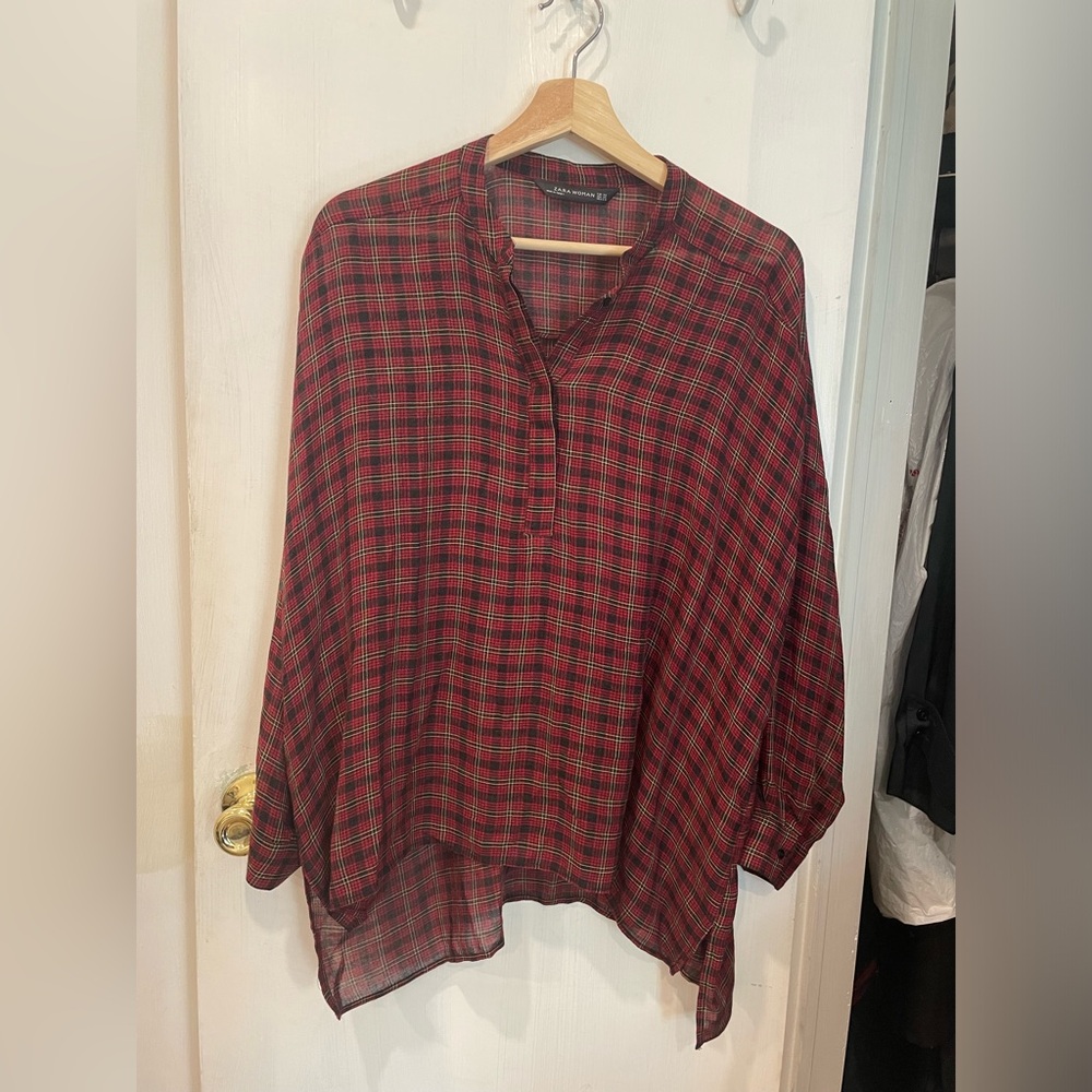 Zara Red Plaid Flannel Blouse